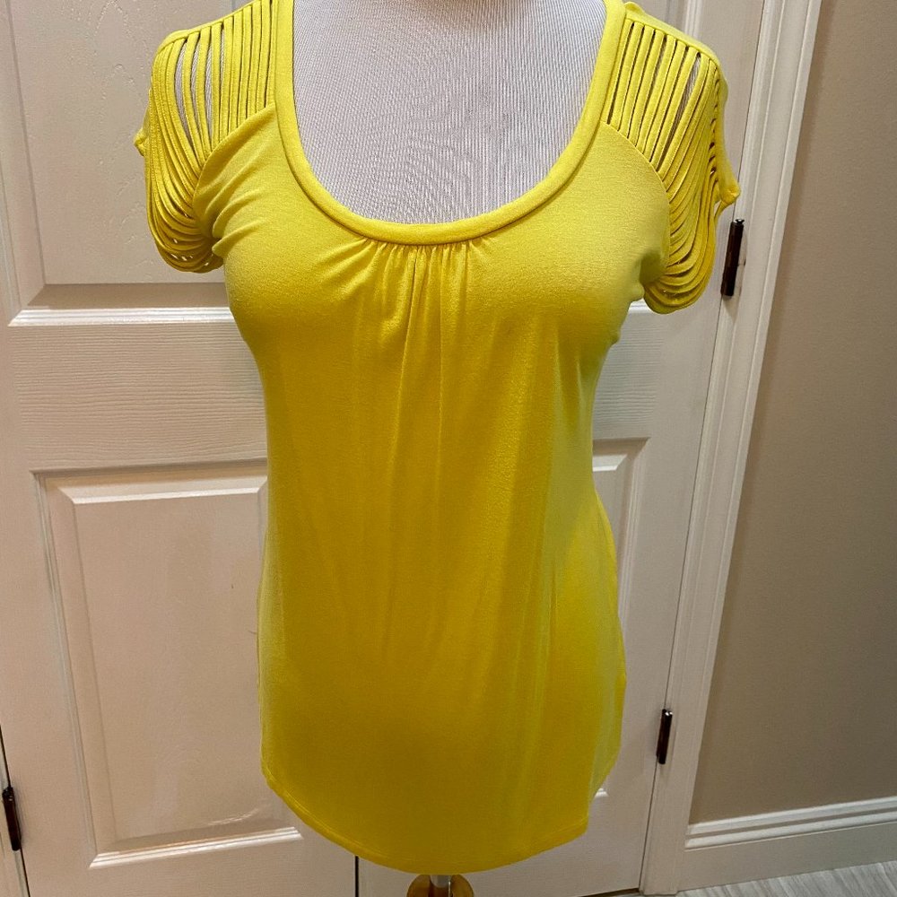 CACHE' low scoop neck tee with cut outs